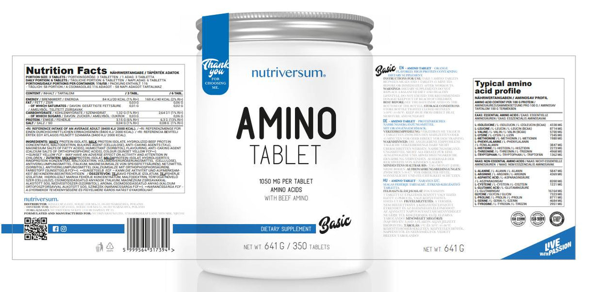 Amino tableta | iz sirotkinih in govejega beljakovin - 350 tablet