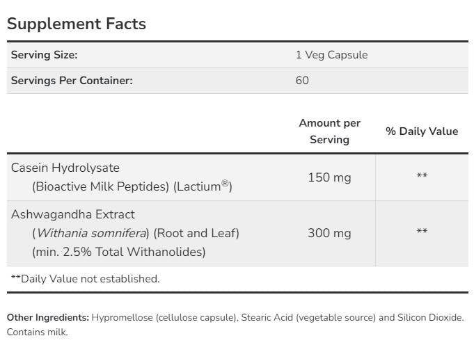 Ashwagandha Stres Relief | Z bioaktivnimi mlečnimi peptidi - 60 kapsul