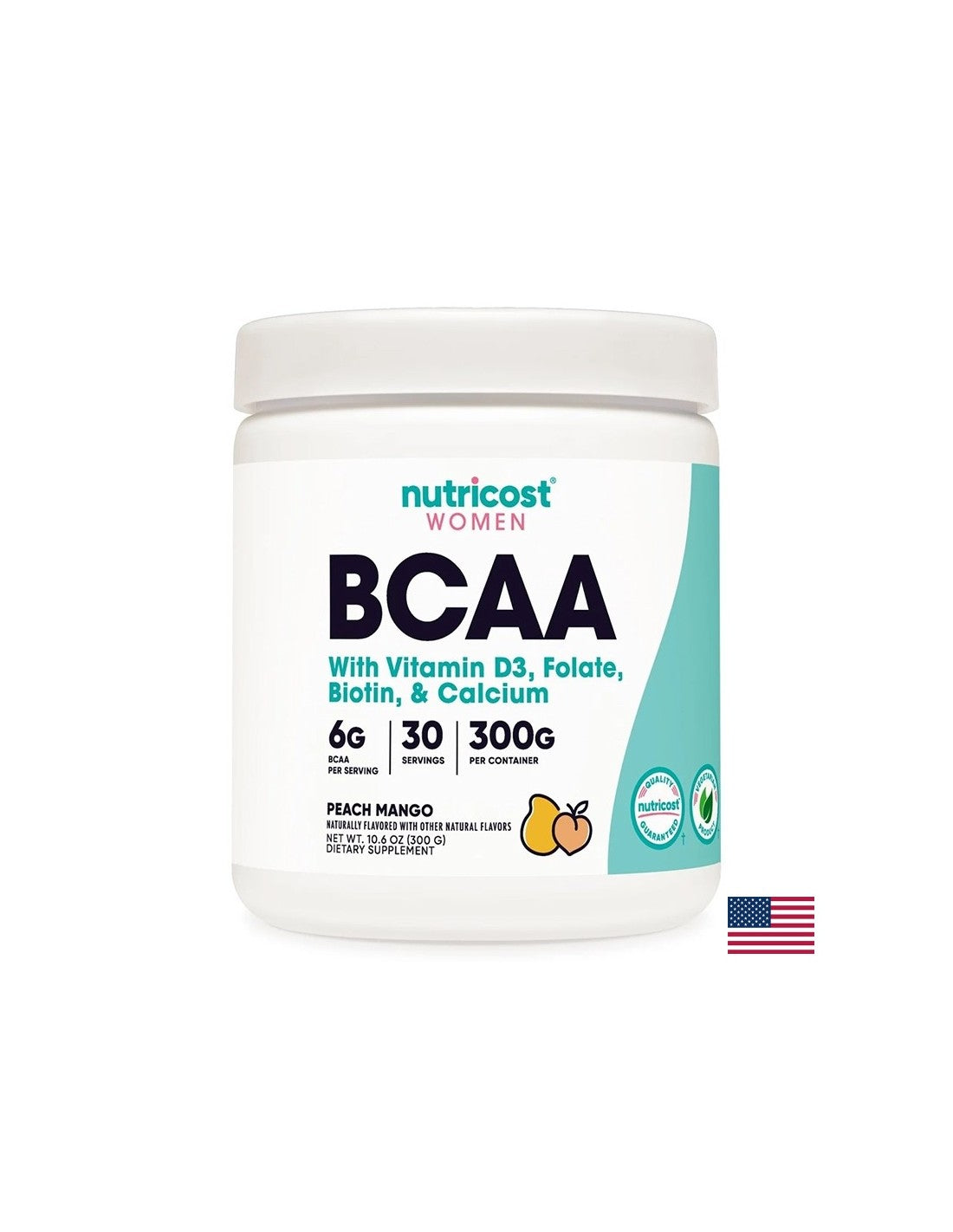 Aminokisline z razvejanimi verigami BCAA + vitamin D3, folna kislina, biotin, kalcij (za ženske), 300 g prahu z okusom manga
