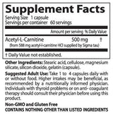 Najboljše acetil-L-karnitin 500 mg-60 kapsul