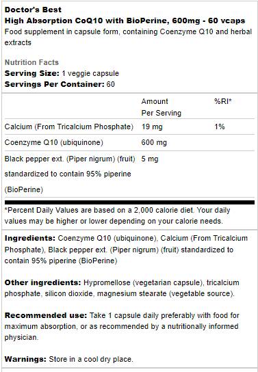 Najboljši CoQ10 z bioperinom 600 mg - 60 kapsul