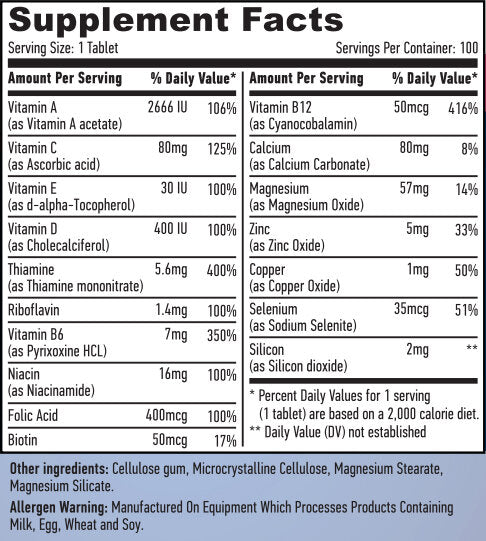 Osnovni zavihki za multivitamin za odrasle.