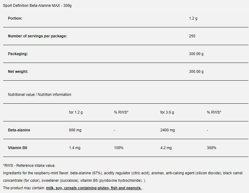 Beta -alanin max - 300 gramov