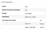 Betaine HCl 650 mg + pepsin - 120 kapsul