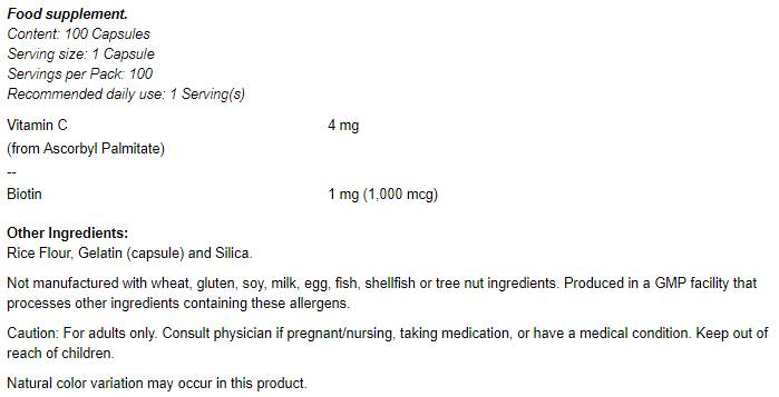 Biotin 1000 mcg - 100 kapsul