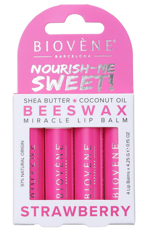 Lip balm with beeswax and strawberry - irresistible taste and care - 4 pieces - Nutra Best Europe