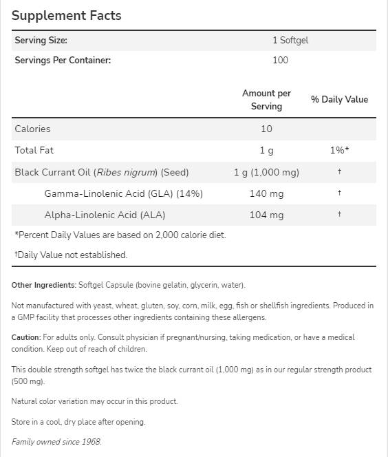 Olje črnega ribeza 1000 mg | Dvojna trdnost - 100 gel kapsul