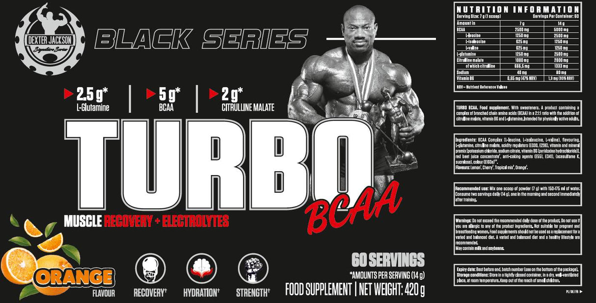 Črna serija | Turbo BCAA mišični okrevanje in elektroliti - 420 gramov