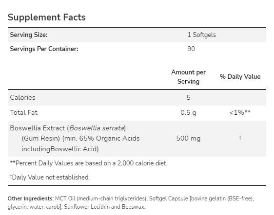 Ekstrakt Boswellia 500 mg - 90 gel kapsul