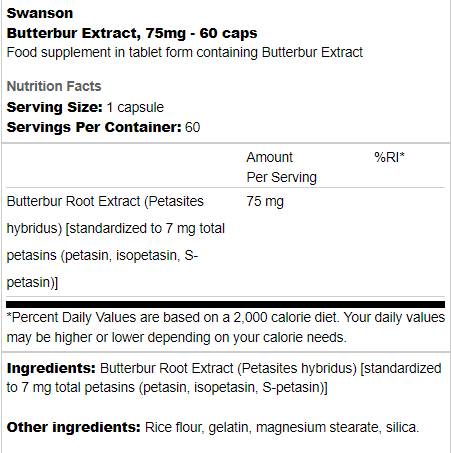 Butterburski ekstrakt 75 mg 60 kapsul
