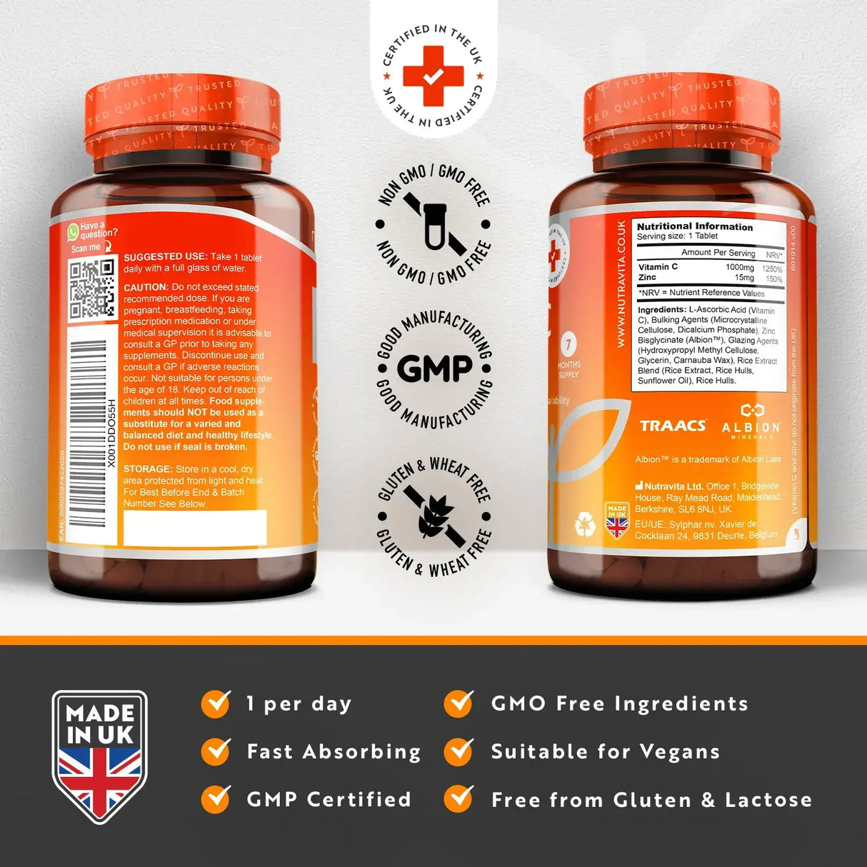 Vitamin C 1000 mg s cinkom (Albion® Cink) 15 mg 210 tablet <tc>Nutravita</tc>