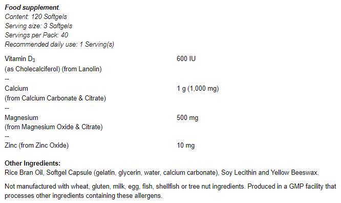 Softgeli kalcija in magnezija / z VIT D in cinkom - 120 gel kapsul