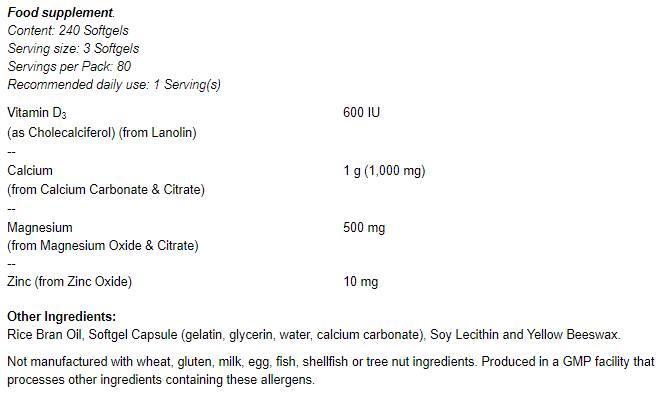 Softgeli kalcija in magnezija / z VIT D in cinkom - 120 gel kapsul