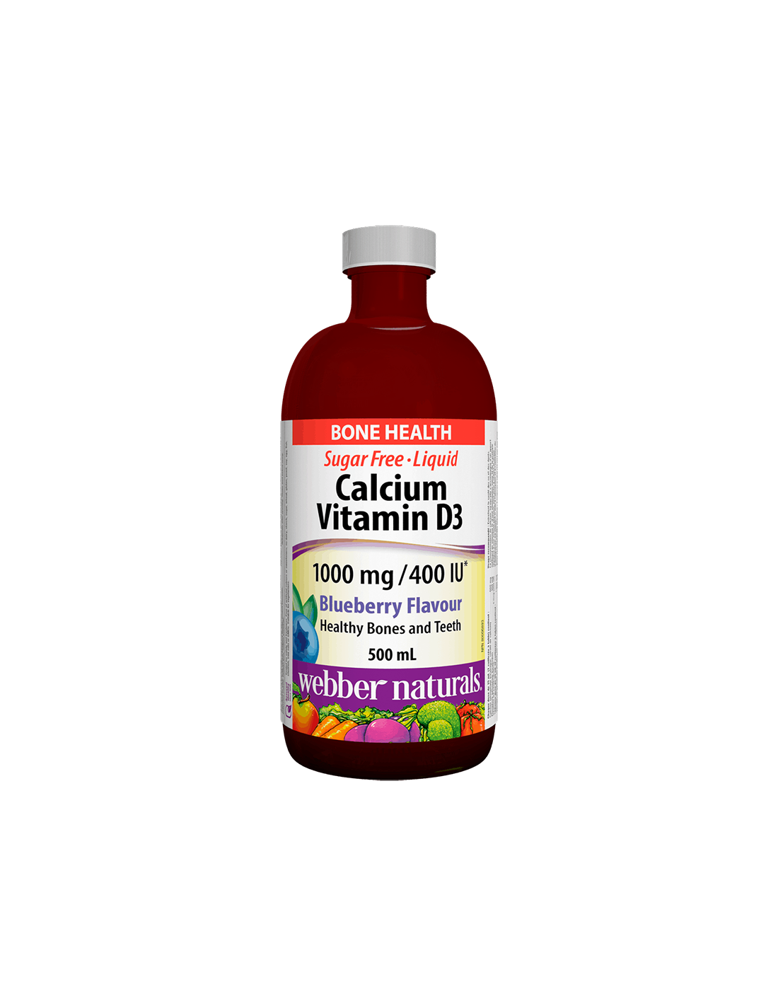 Calcium &amp; Vitamin D3 Liquid/ Calcium 1000 mg + Vitamin D3 400 IU x 500 ml z okusom borovnice <tc>Webber Naturals</tc>