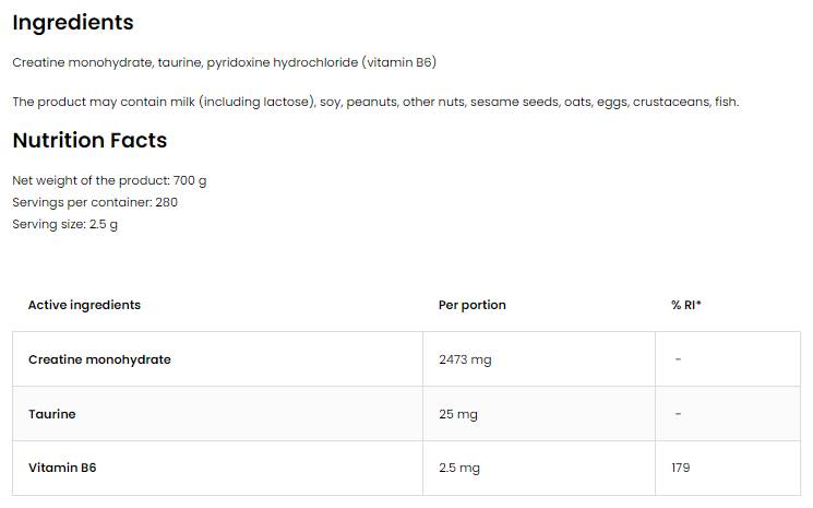 Kreatin monohidrat + tavrin prah 700 gramov