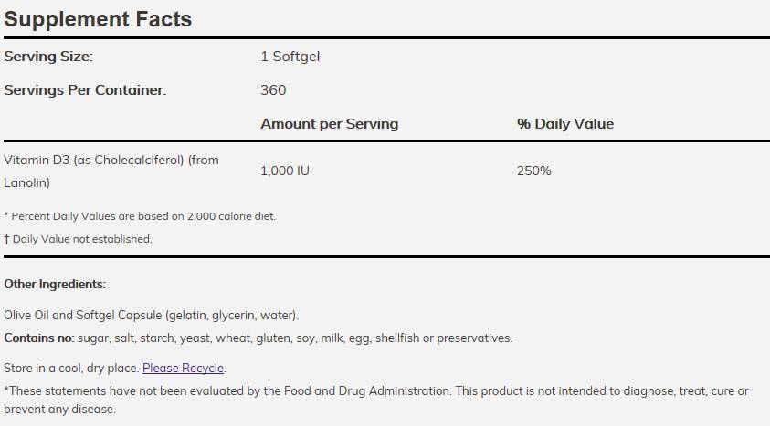 Vitamin D -3 1000 iu - 180 gel kapsul