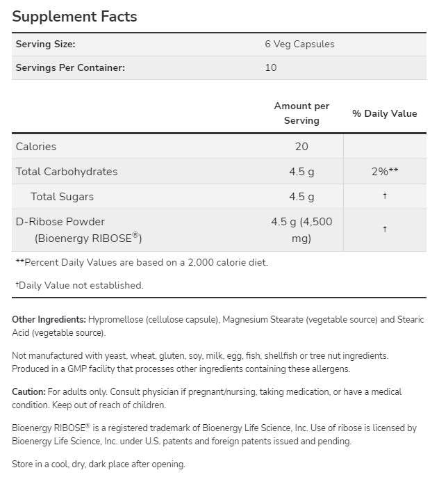 D -Ribose 750 mg - 120 kapsul