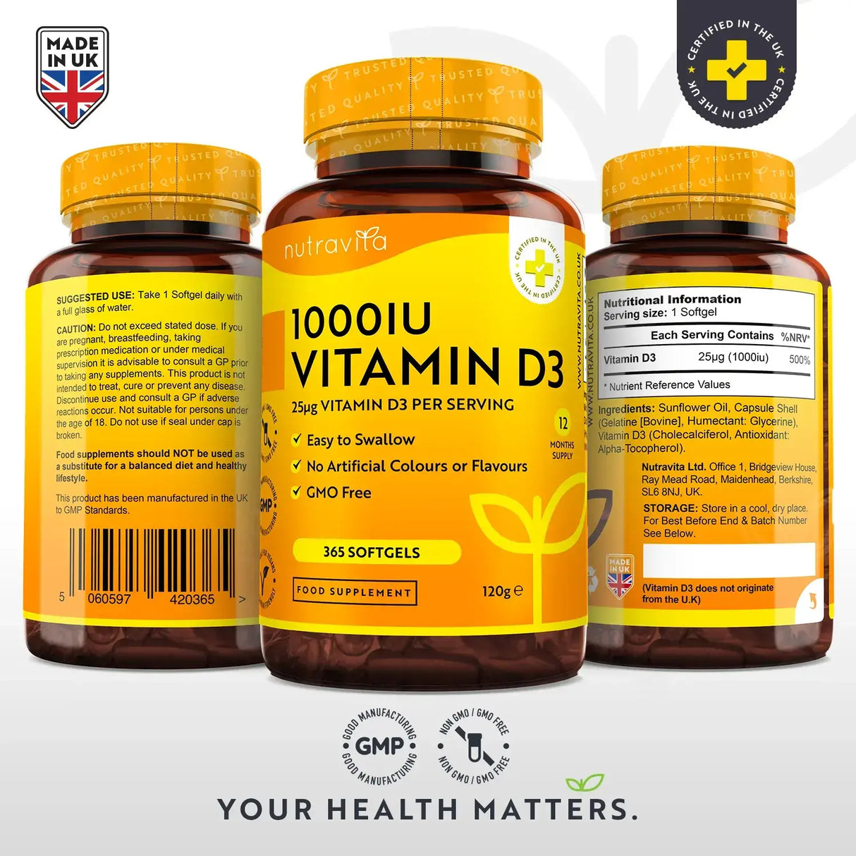 Vitamin D3 1000iu (25UG) 365 Softgels