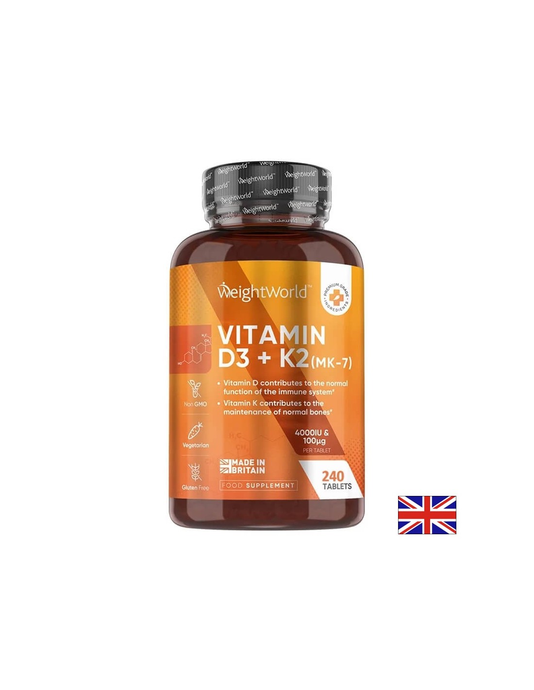 Kostni sistem - vitamin D3 4000 iu + K2 100 µg, 180 tablet Teža