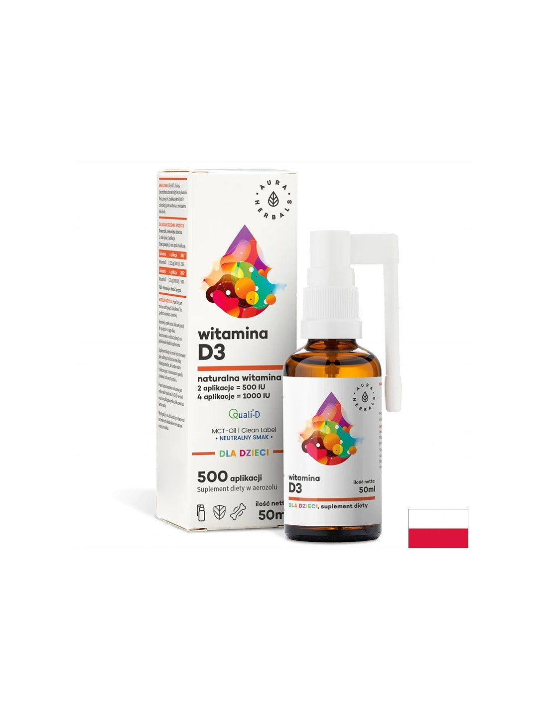 Nega kosti in močna imunost - Vitamin D3 za otroke in odrasle, Pršilo za usta, 50 ml <tc>Aura Herbals</tc>