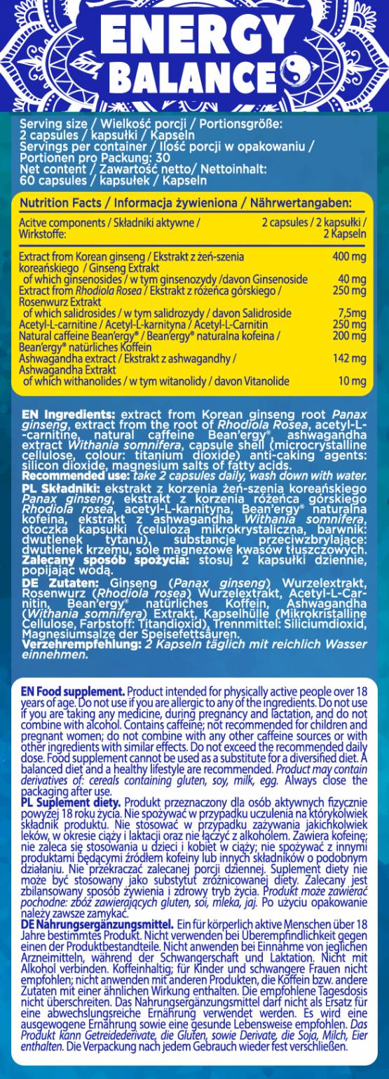Energetska bilanca | Naravni kofein + adaptogeni - 60 kapsul