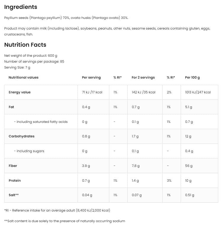 Vlakna Psyllium / Vege 600 gramov
