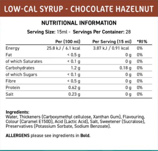 Fit Cuisine nizko-cal sirup | Čokoladni lešniki - 425 ml