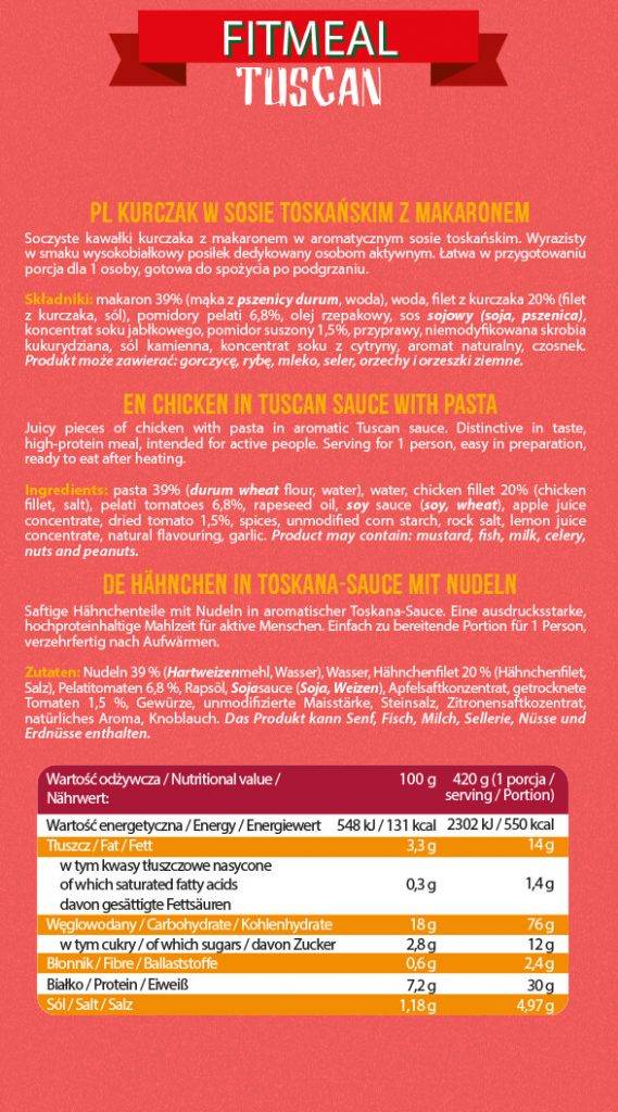 Fitmeal toskanski | Pripravljen za jesti z visoko beljakovinskimi obroki-420 gramov
