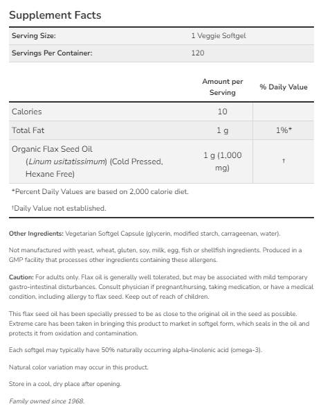 Laneno olje 1000 mg | Veganska formula - 120 softgelov