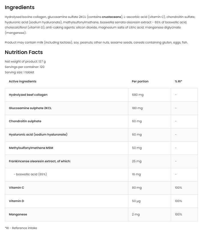 Flex regen | Kolagen + glukozamin, hondroitin, MSM, hialuronska kislina 120 tablet