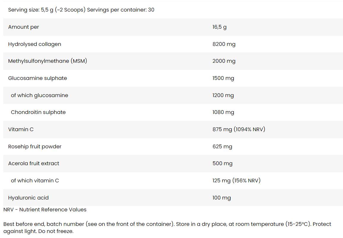 Flex podpora | Hidrolizirani kolageni peptidi + glukozamin, hondroitin, MSM, hialuronska kislina - 495 gramov