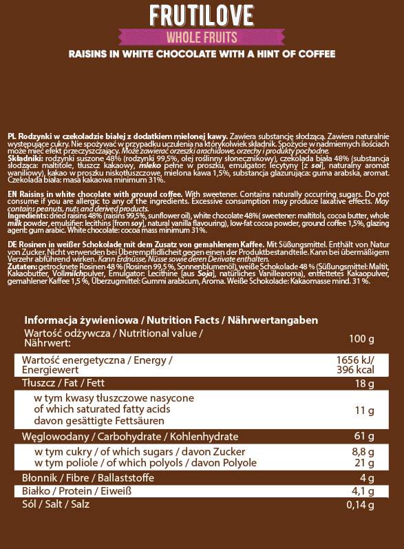 Frutilove | Rozine v beli čokoladi in kavi 300 gramov