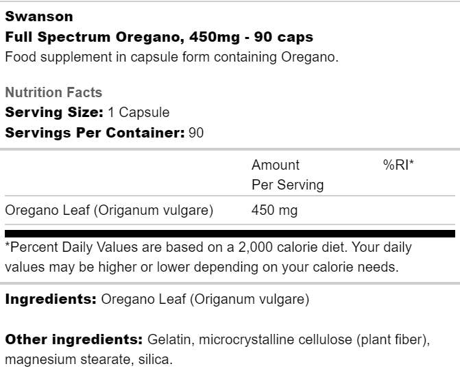 Oregano s polnim spektrom 450 mg 90 kapsul