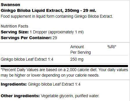 Ginkgo Biloba Tekoči ekstrakt 250 mg - 29 ml