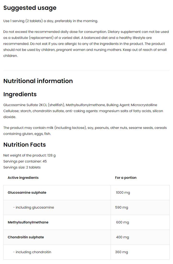 Glukozamin + MSM + hondroitin - 30 tablet