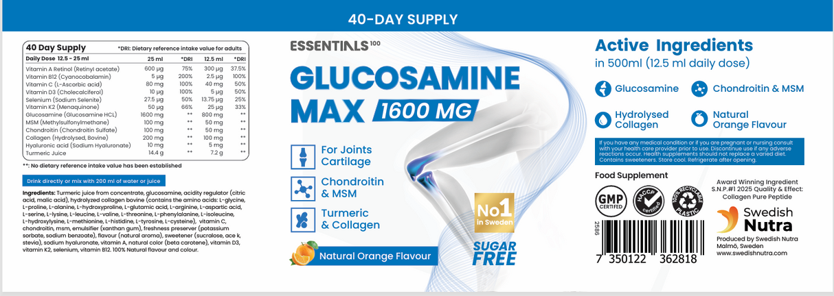 Glukozamin max s kolagenom tipa 2, MSM, hondroitin (40/20 odmerkov, 500 ml)
