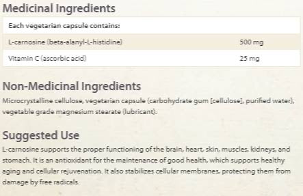 L-karnozin/ L-karnozin 500 mg x 60 kapsul <tc>Natural Factors</tc>