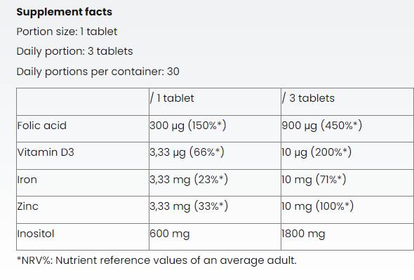 Inositol + folna kislina za ženske - 90 tablet