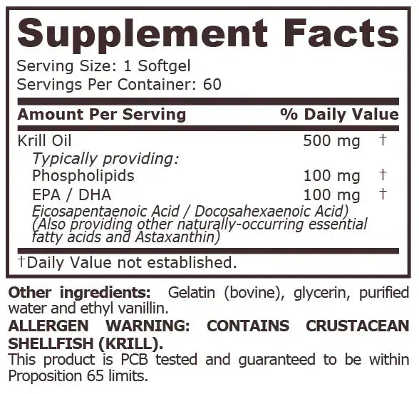 Krilovo olje 500 mg - 60 mehkih kapsul <tc>Pure Nutrition</tc>