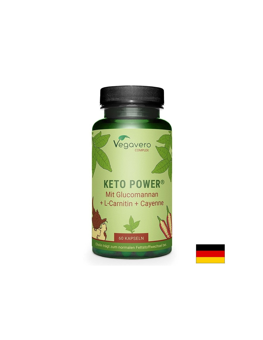 Keto Power® z glukomannanom, L-karnitinom in kajenskim poprom, 60 kapsul