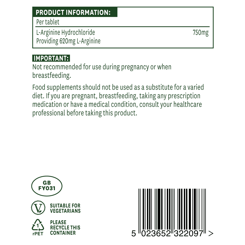 L-arginin (L-arginin HCl) 750 mg 90 tablete Nature Aid