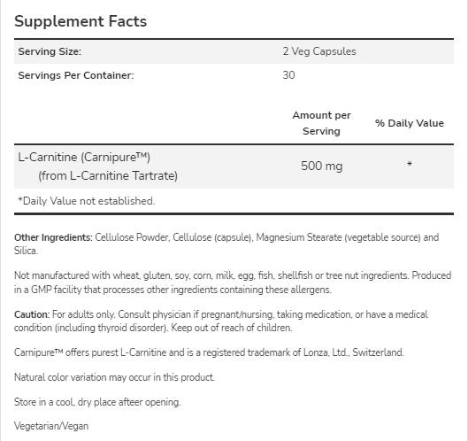 L-karnitin 250 mg | Carnipure ™ - 60 kapsul