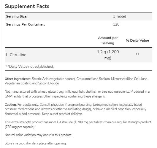 L-citrulin 1200 mg | Dodatna moč - 120 tablet