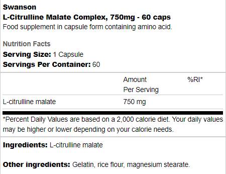 L-citrulinski malat kompleks 750 mg 60 kapsul