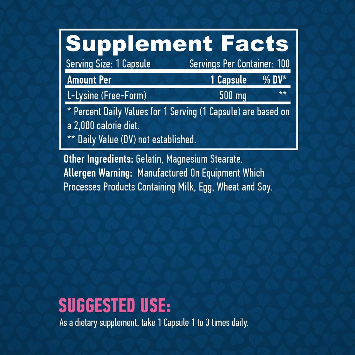 L-lizin 500mg. / 100 VCAPS.