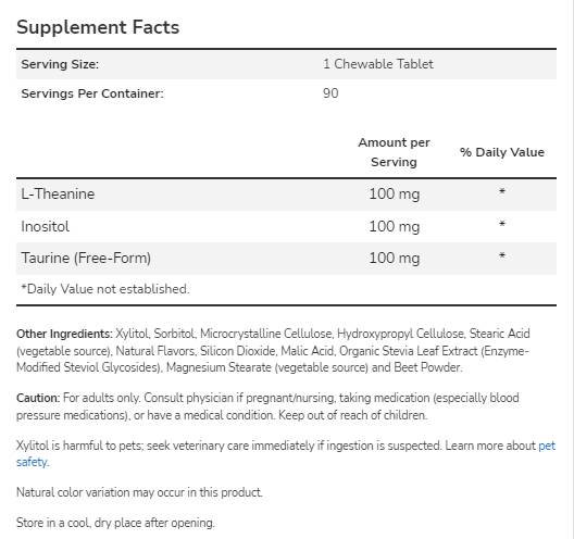 L-theanin 100 mg žvečenje | z inositol & Taurin - 90 žvečilnih tablet