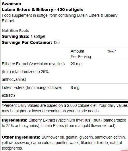 Lutein estri in bilberry 120 softgelov