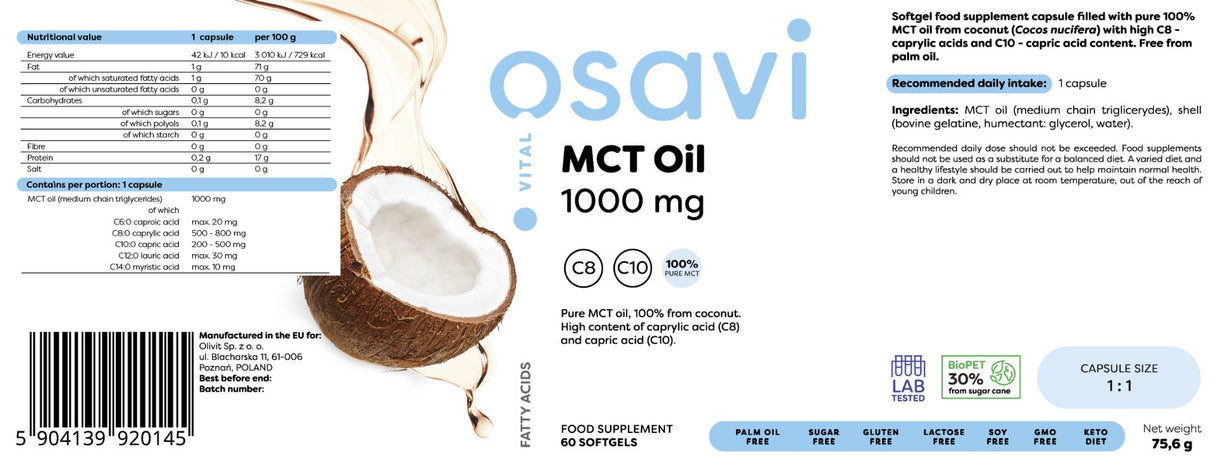 MCT olje 1000 mg | C8 + C10 - 60 softgelov