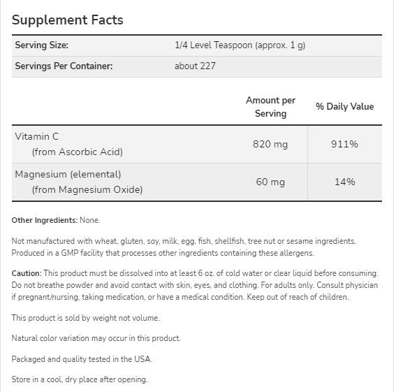 Magnezijev askorbat v prahu | Čisti, puferiran vitamin C - 227 gramov