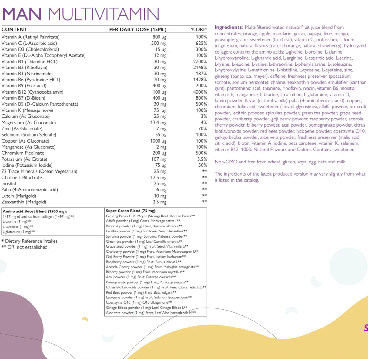 Man Multivitamini za moške s kolagenom 1497 mg - 147 aktivnih sestavin /500 ml /